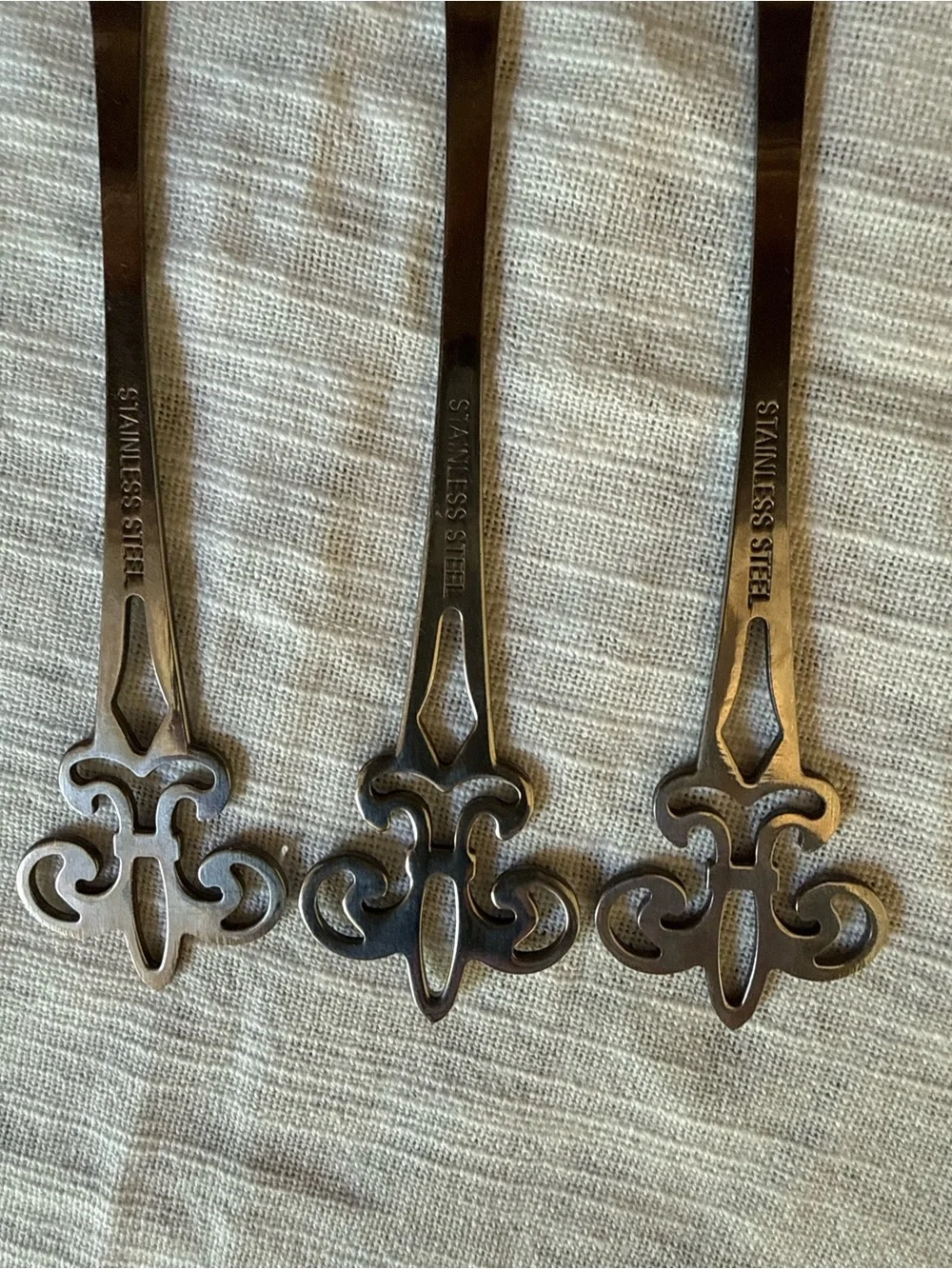 Fleur de Lis Stainless Silver-Tone Cocktail Forks - Set of 3